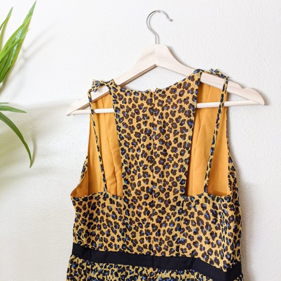 New Foxiedoe Sassa Leopard Printed Cutout Back Fringe Tiered Mini Dress - Picture 11 of 12